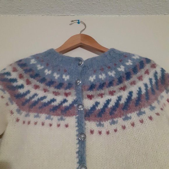 rated-40up Icelandic Lopapeysa Cardigan Warm Natural Neutral 100% Iceland Wool - Picture 2 of 6